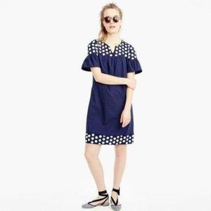 J Crew Navy Cotton Textured Dot Shift Dress